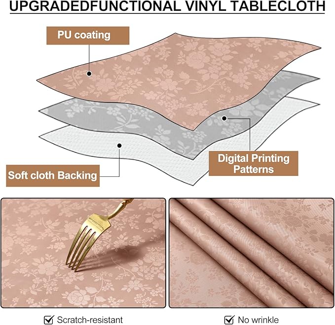 Smiry Rectangle Table Cloth, Waterproof Heavy Duty Vinyl Tablecloths, Wipeable Washable Table Cover for Kitchen and Dining Room (Tan, 60" X 84")