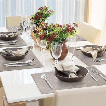 Faux Leather Placemats Set of 6 Washable PU Table mats for Kitchen Table - Heat Resistant, Waterproof, Easy Clean, Anti Slip 11.8" x 17" (Light Brown-6 Pack)