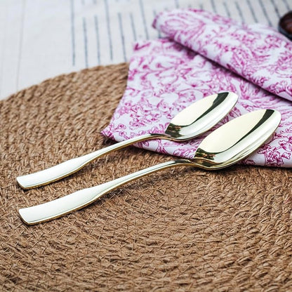 Alata Kate Champagne Gold Mirror 45-Piece Silverware With Utensil-Serving Set, Service for 8, Stainless Steel Flatware, Mirror Polished Cutlery, Dishwasher Safe