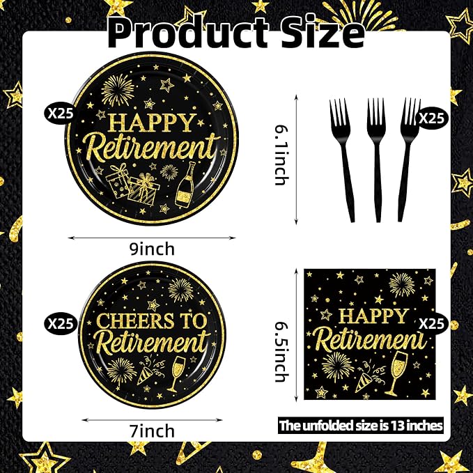 100 Pcs Happy Retirement Tableware Party Supplies Set, Serves 25 – Disposable - Image 2