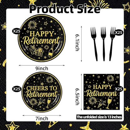 100 Pcs Happy Retirement Tableware Party Supplies Set, Serves 25 – Disposable - Image 2