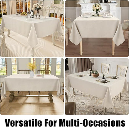 Smiry Square Table Cloth Linen Textured, Waterproof Spillproof Anti-Wrinkle Burlap Tablecloth, Washable Decorative Fabric Table Cover for Dining, Party, Banquet, 60 x 60 Inch, Beige
