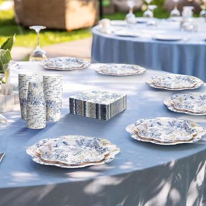 250 Pcs Blue Gold Floral Disposable Paper Plate Napkins | Bridal Shower Wedding - Image 6