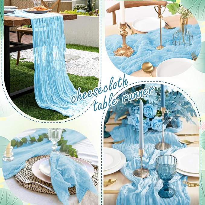 8 Pack Light Blue Cheesecloth Table Runner 10FT Long Boho Gauze Fabric Table - Image 6