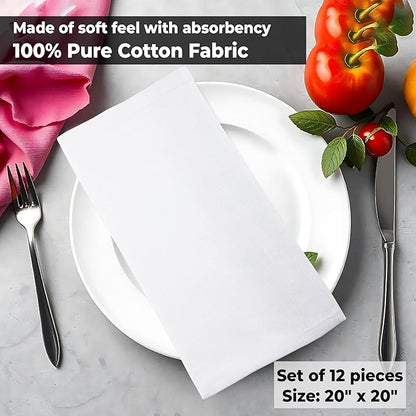 Urban Villa Cloth Napkins White Dinner Napkins Set of 10(20x20)100% Cotton Absorbent Washable Durable Reusable Cloth Napkins Ideal for Hotel Collection Farmhouse Party Thanksgiving Fall Dinner Napkins