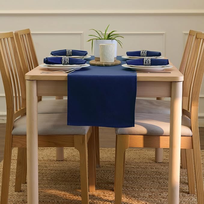 Encasa XO Table Runner, Cotton Canvas Dining Runner 13"x104" | Scotch Blue - Image 4