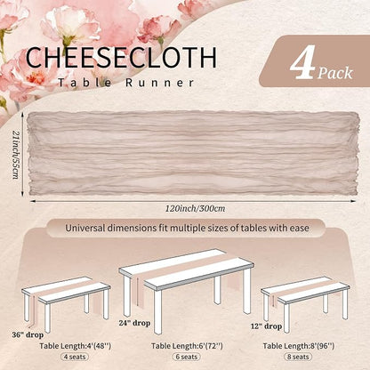 4 Pack Cheesecloth Table Runner 10FT Rosy Brown Table Runner Boho Gauze Cheese - Image 2