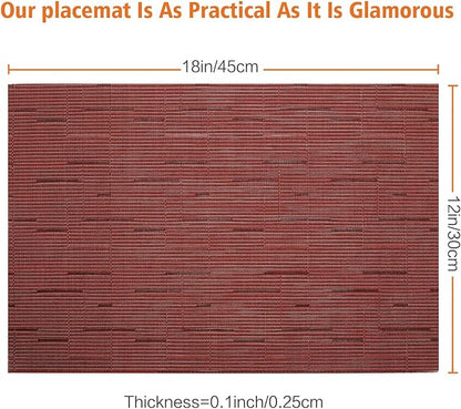 Placemats Set of 8,Washable,Heat and Stain Resistant Indoor/Outdoor Place mats,Vinyl Woven Non Slip Table Mats for Restaurant Table Protection,PVC Place mats(Red,8PCS)