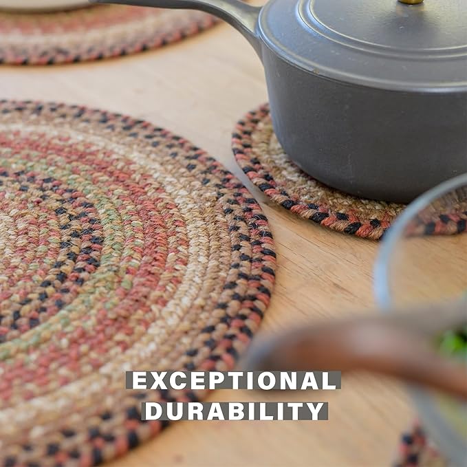 Homespice Gingerbread Jute Braided Placemats, Warm Country Decor, Set of 4, Brown 13x19 Oval Table Mats - Vibrant Colors, Durable, Easy to Clean and Protects Furniture