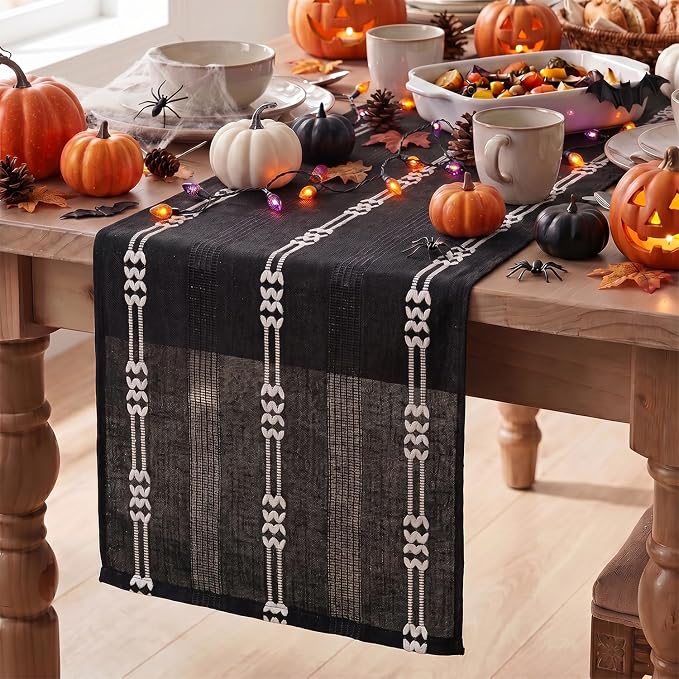 Artoid Mode Black Farmhouse Embroidered Hollow Table Runner, Seasonal Halloween by ArtoidMode