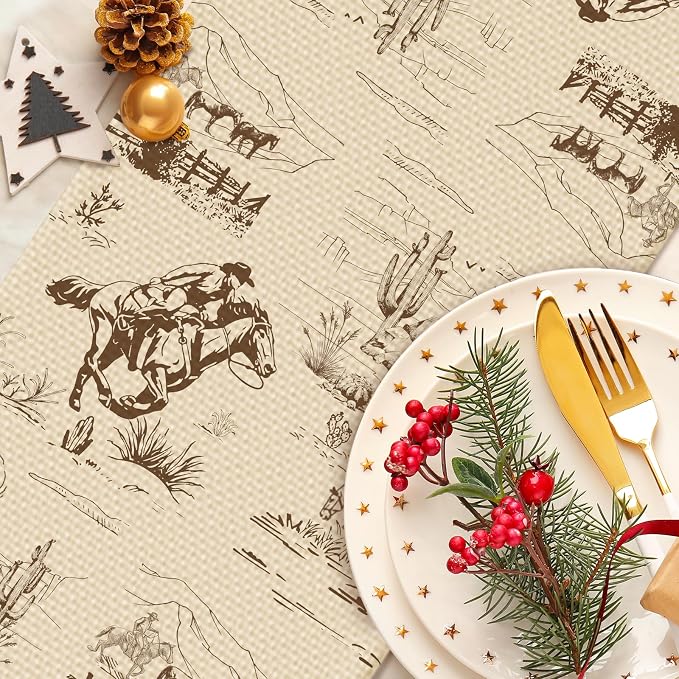 Cowboy Farm Table Runner Seasonal Spring Fall Kitchen Dining Linen Table - Image 4