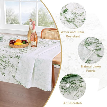 H.VERSAILTEX Linen Table Cloths Floral Printed Tablecloth Spill-Proof Waterproof Table Cover for Dining Buffet Feature Soft and Thick Fabric Wrinkle Free, 60 x 120 Inch, Vintage Botanical - Green