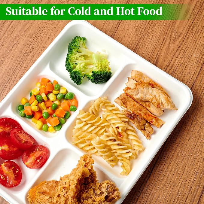 Compostable Disposable 5 Compartment Paper Plates, 10.25inch | 125 Pack - Image 5