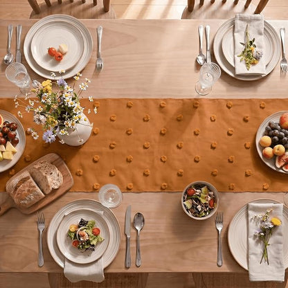 Artoid Mode Caramel Pom Pom Tulle Table Runner, Seasonal Fall Thanksgiving - Image 3