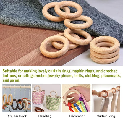 FoDau770 10pcs Natural Beech Wooden Rings, Unfinished Solid Wood Rings Heavy - Image 7