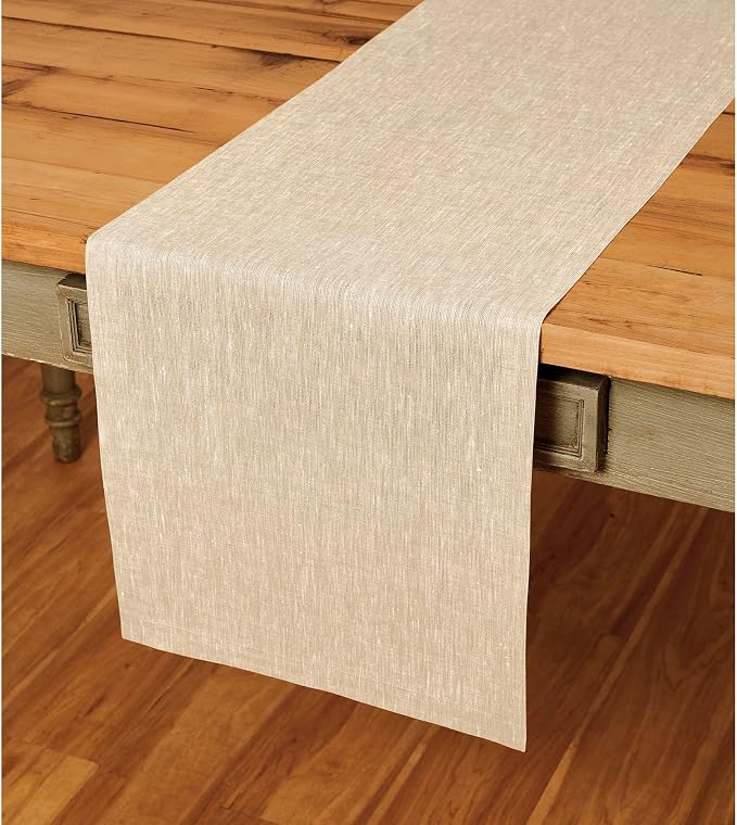 Solino Home 100% Pure Linen Table Runner Beige Long, Athena 14 x 156 in | Table by SolinoHome
