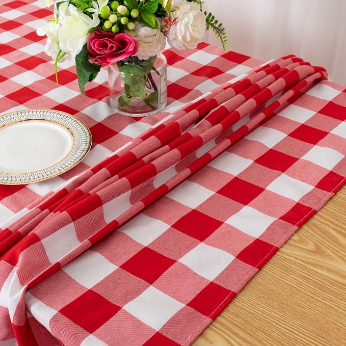 ShinyBeauty Checked Tablecloth Rectangle 54x80-Inch Red and White Buffalo Plaid - Image 5