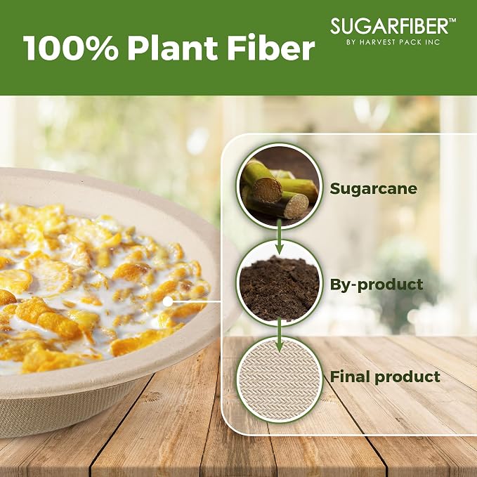 12oz Compostable Paper Bowls Disposable Round Natural Cereal Bowl, Biodegradable - Image 3