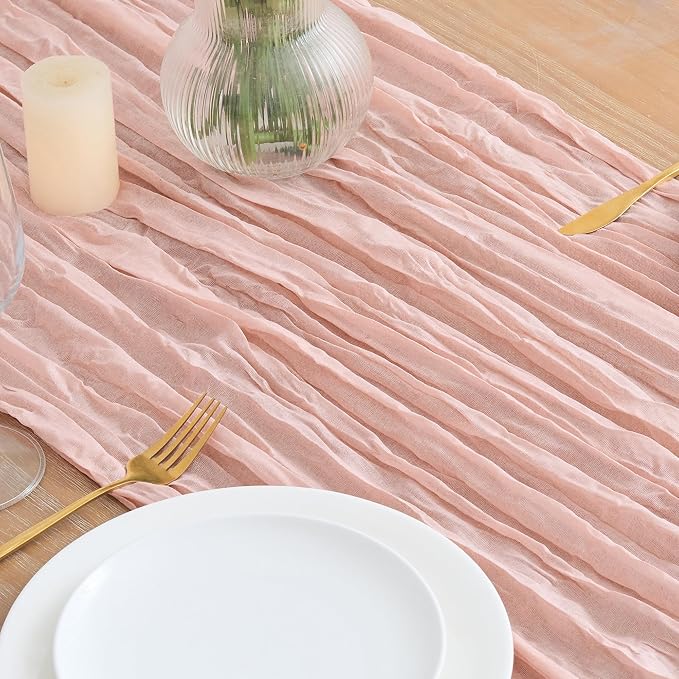 Asee'm 12pcs Dusty Pink Cheesecloth Table Runner Summer 10FT Gauze Rustic | - Image 3