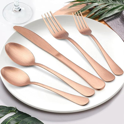 LIANYU 20 Piece Matte Copper Silverware Set, Stainless Steel Copper Flatware - Image 6