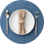 Round Placemats Set of 8 Plastic Woven Placemats Washable Wipeable Table Mats for Dining Table Heat Resistant Non-Slip Circle Place Mats (Royal Blue)