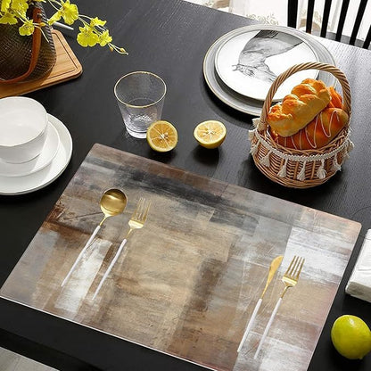 Beige and Gray Placemats Set of 4 Abstract Art Place Mats Indoor Modern Table Placemats Washable Wipeable Waterproof Heat Resistant Kitchen Place Mats for Dining Tables, 18 X 12 Inch