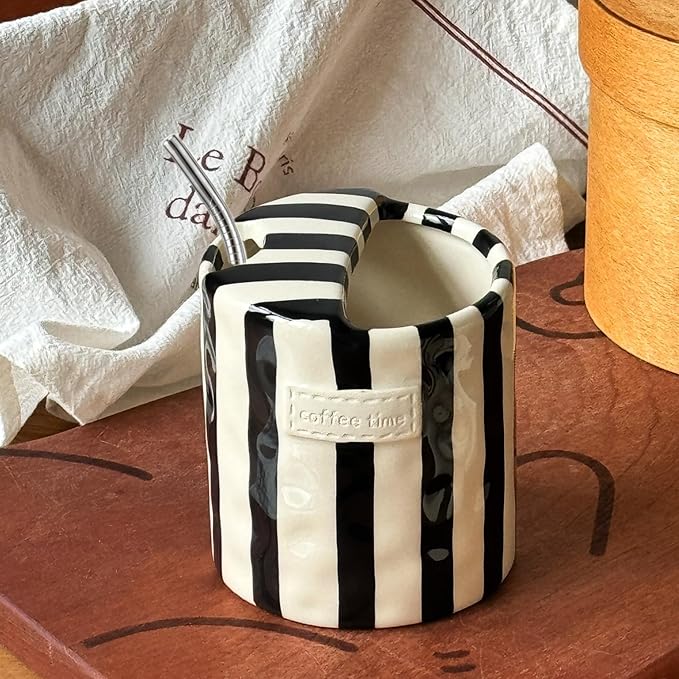 Ceramic Coffee Mugs 10 oz Retro Striped Coffee Mug No Handle - Image 2