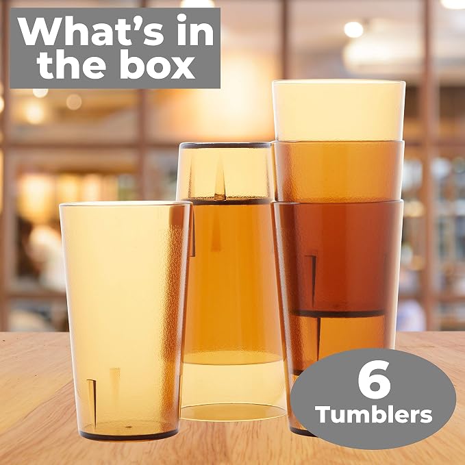 Restaurant Grade, BPA-Free 12oz Amber Plastic Cups 6pk. Super Durable, Break - Image 8