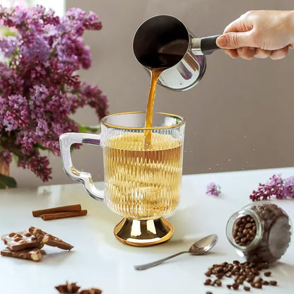 Joeyan Glass Coffee Mugs with Handle, Vintage Ribbed Clear Coffee Cups - Image 5