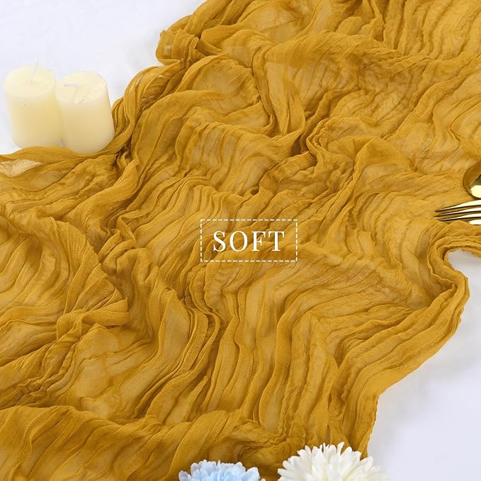 12 Pcs Mustard 35 x 120 Inches Long Cheesecloth Table Runner 10FT Runner - Image 4