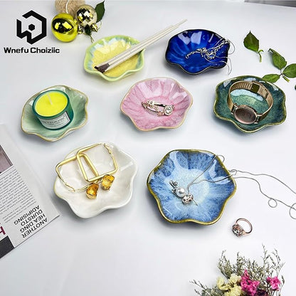 Jewelry Dish Tray - Ceramic Trinket Tray for Rings, Keys, Earrings | Decorative Key Bowl for Women, Gift for Friends, Sisters, Daughter, Mother, Lotus leaf shap, Jewelry Trays (Light Green)