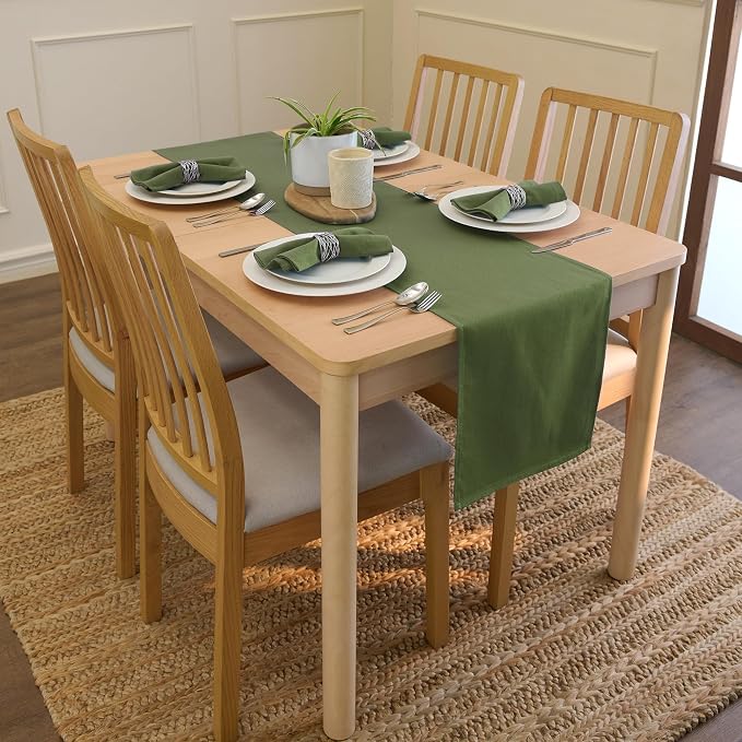 Encasa XO Table Runner, Cotton Canvas Dining Runner 13"x104" | Leaf Green - Image 2
