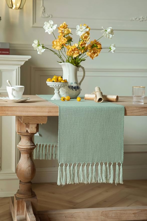 Sage Table Runners 108 Inches Long, Burlap Linen Style Rustic Farmhouse Table - Image 3