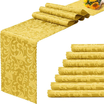 RUDONG M Gold Satin Table Runners, 12 x 108 Inch, 12 Pack | Long Silky Damask by RUDONG+M