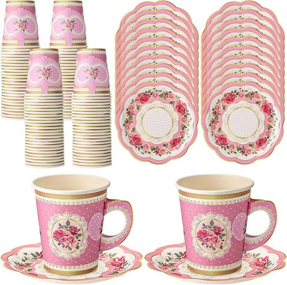 Tioncy 100 Pcs Tea Party Decorations Include 50 Pieces 9 oz Paper Tea Cups by Tioncy