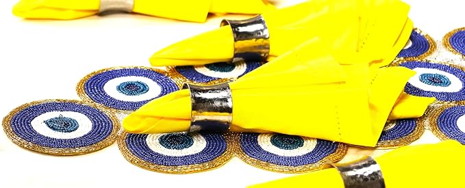 Beaded Table Runner 13x36 Inch Blue Gold Multi Evil Eye Handmade Decorative - Image 4