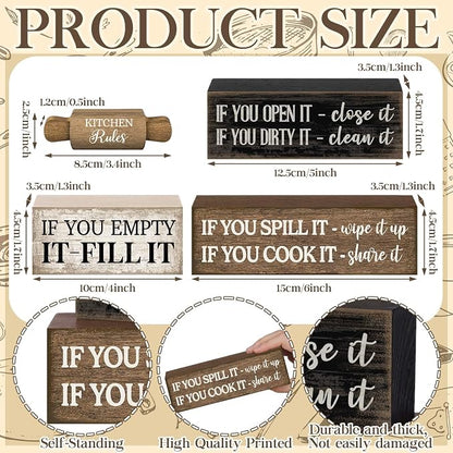 Moucuny 4 Pcs Rustic Wooden Table Decor Farmhouse Kitchen Rules Wood Sign Black - Image 2