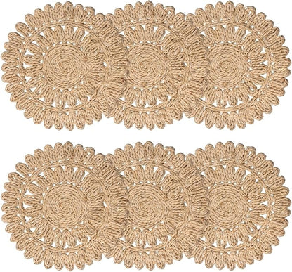13.8" Round Corn Husk Placemats | Boho Woven Rattan Table Mats | Natural Spring Farmhouse Plate Chargers | Handmade Rustic Wicker Place Mats for Christmas Wedding (Set of 6)