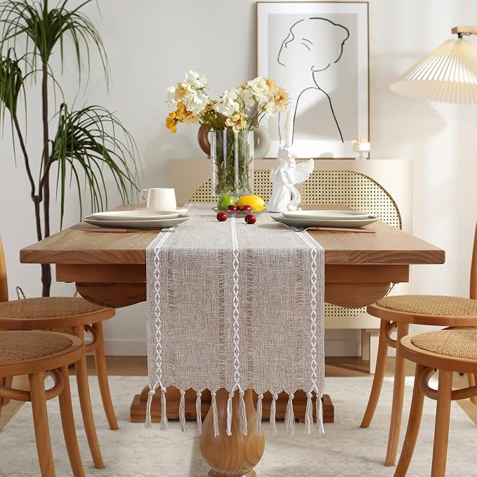 Rustic Boho Table Runner, Farmhouse Table Runners 108 Inches Long - Image 2
