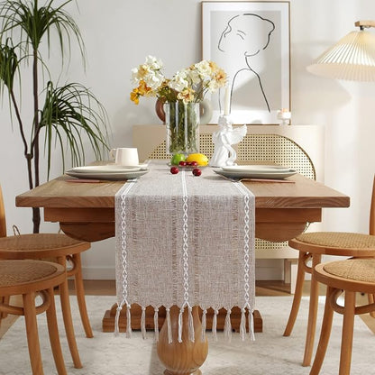 Rustic Boho Table Runner, Farmhouse Table Runners 108 Inches Long - Image 2