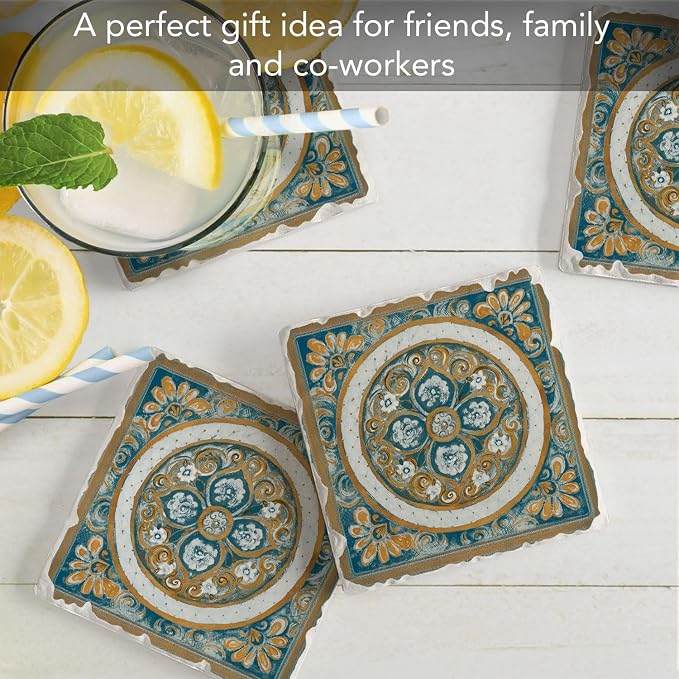 Thirstystone Medallion 4 Pack Tumbled Tile Stone Coasters | 4" Square, - Image 4