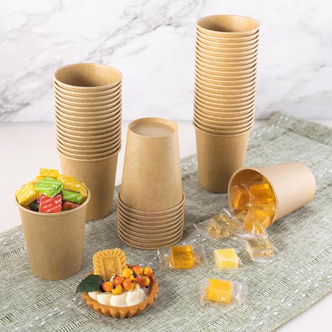 LITOPAK 300 Pack Disposable Coffee Cups, 8 oz Kraft Paper Cups | Large bulk - Image 5