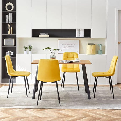 Modern Dining Chair Velvet Set of 4,Upholstered Living Room Chair with No Arms Side Chair High-Back Space Savining Accent Chair with Metal Legs for Dining Room,Living Room, Yellow