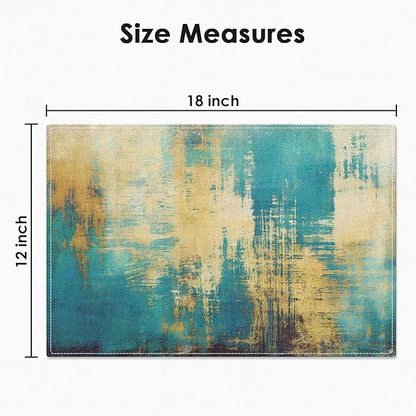 Emvency Farmhouse Placemats Set of 4, Abstract Turquoise and Yellow Vintage Art Painting 12x18 Inch Table Mats for Outdoor Home Party Kitchen Dining Decoration