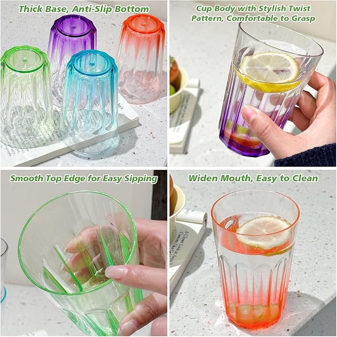 Plastic Drinking Glasses Set of 8，15oz Plastic Cups Reusable Tumblers | Water - Image 4