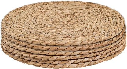Defined Deco Woven Placemats Set of 6,12" Round Rattan Placemats,Natural Hand-Woven Water Hyacinth Placemats,Farmhouse Weave Place Mats,Rustic Braided Wicker Table Mats for Dining Table,Home,Wedding.