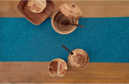 Solino Home Linen Table Runner 90 Inches Long - Athena, 100% Pure Linen Chambray Teal Table Runner 14 x 90 Inch for Dining, Spring, Easter, St Patricks Day