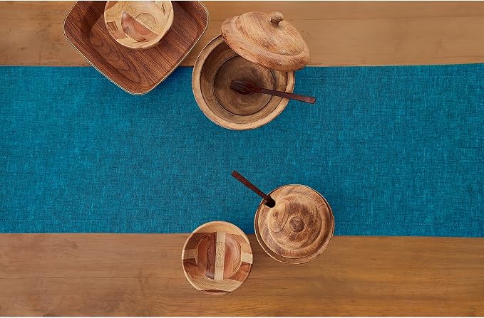 Solino Home 100% Pure Linen Dining Table Runner Teal, Athena 14 x 144 in | - Image 3