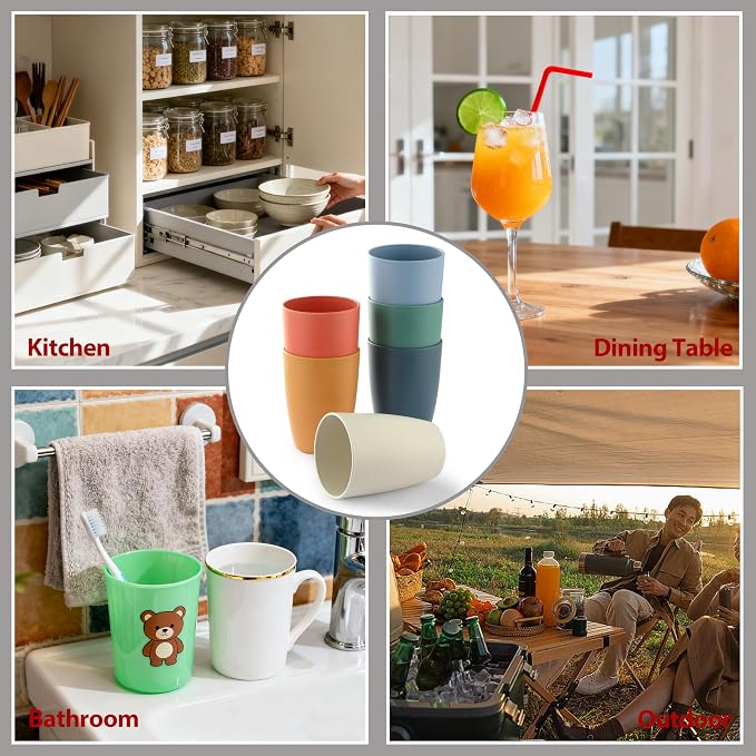 6PCS Wheat Straw Cups, OHOLA Unbreakable Reusable Plastic Drinking Glasses Cups - Image 5