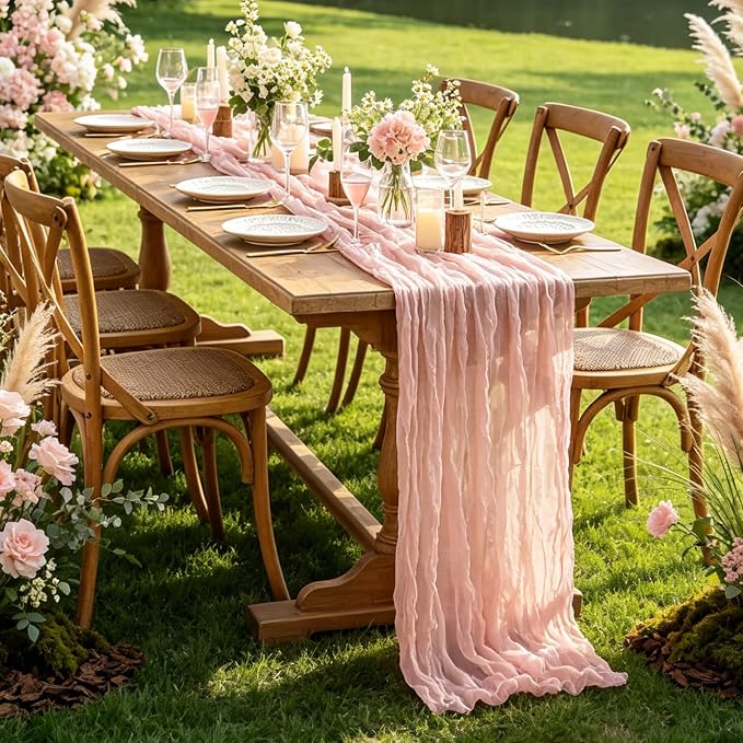 Pink Cheesecloth Table Runner, 10FT Dusty Pink Boho Gauze Table Runner - Image 6